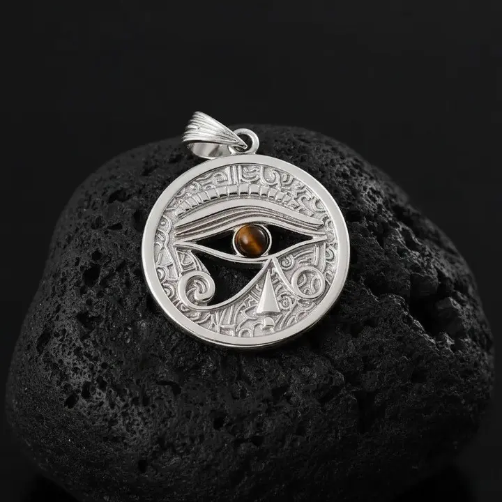 W4 White Gold-plated Silver Eye of Horus Pendant Scene View